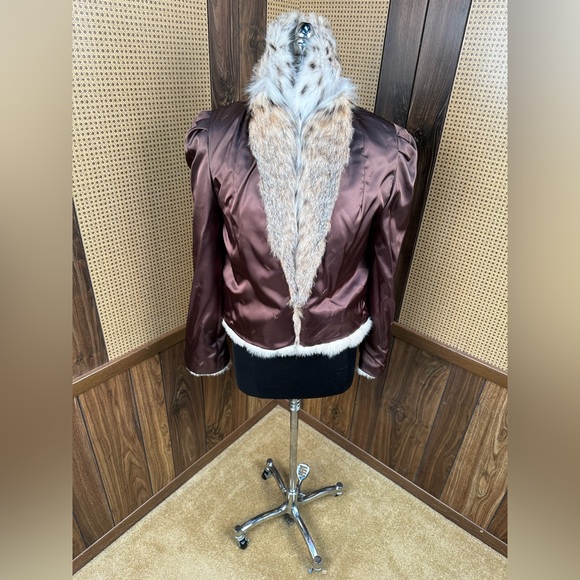 BEAUTIFUL CREAM COLORED MINK & SPOTTED BOBCAT CAT LYNX FUR COLLAR JACKET COAT S - Picture 6 of 11